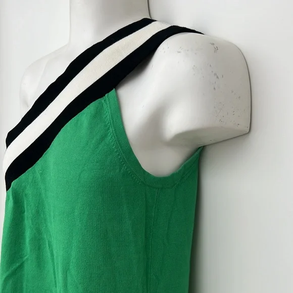 BEDO asymmetrical one shoulder body con green striped dres - Picture 3 of 6